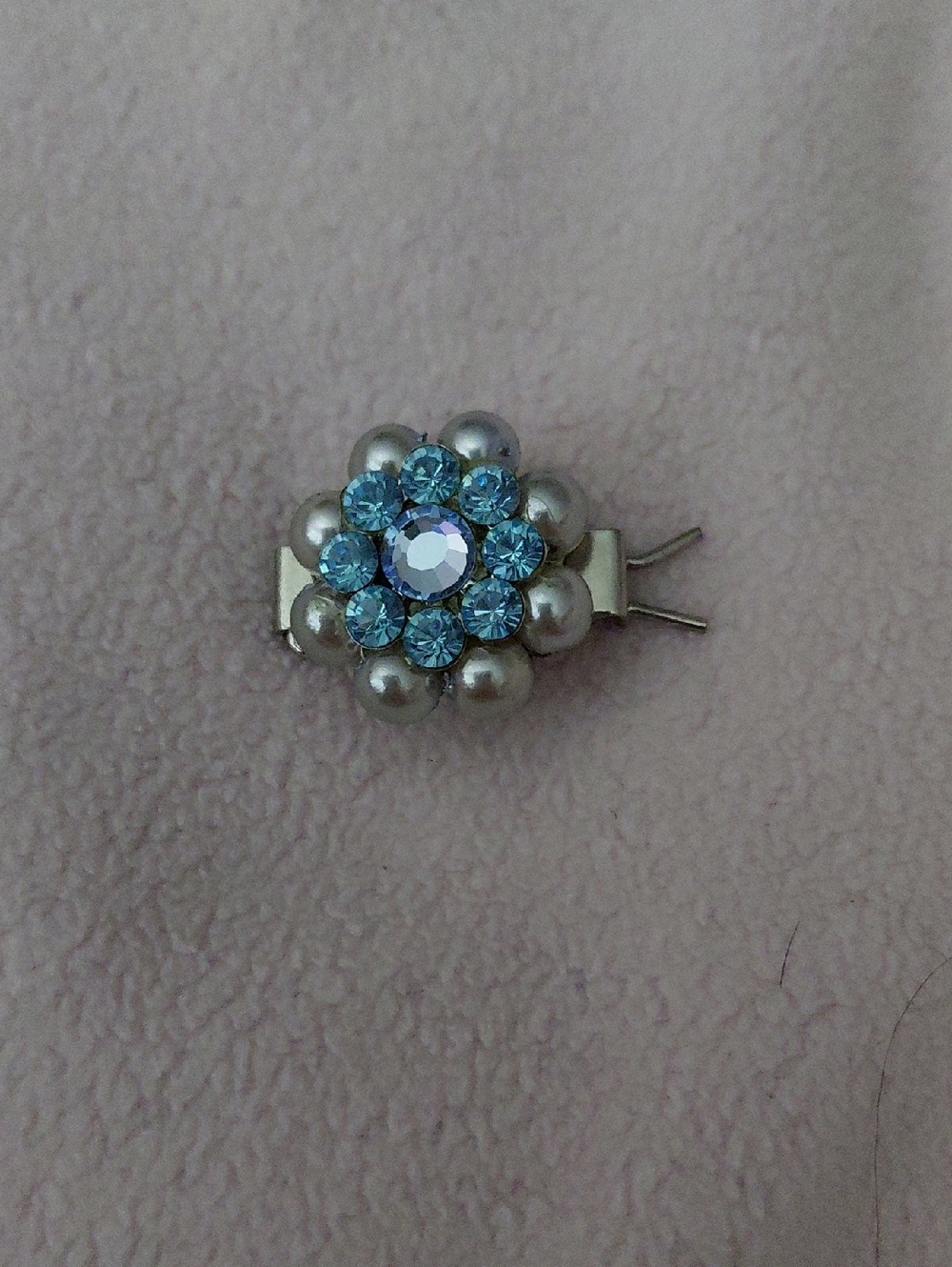 Blue Crystal & Pearl Floral Hair Barette